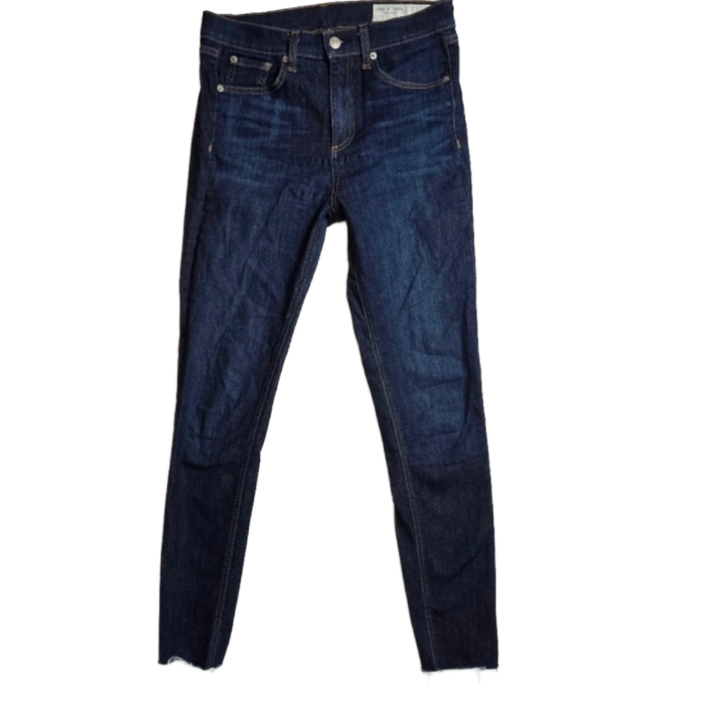Rag & Bone Skinny Ankle Jeans Women's Size 27 Dark Wash Raw Hem